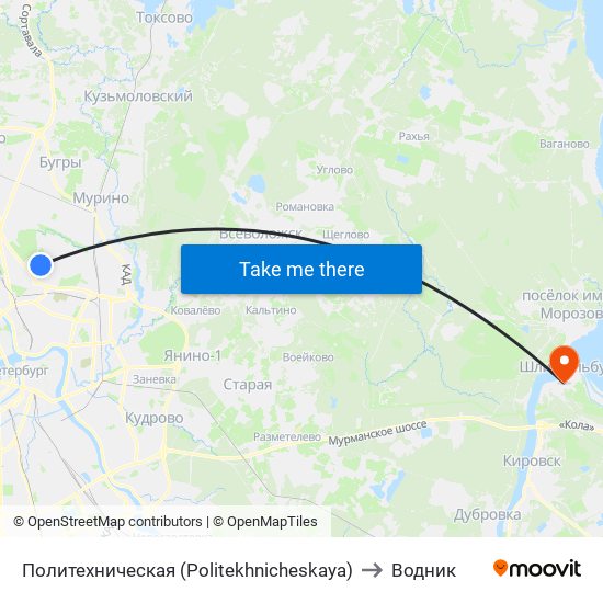 Политехническая (Politekhnicheskaya) to Водник map