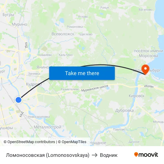 Ломоносовская (Lomonosovskaya) to Водник map
