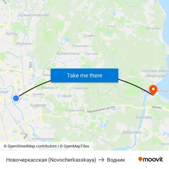 Новочеркасская (Novocherkasskaya) to Водник map