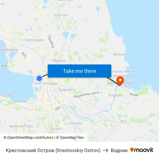Крестовский Остров (Krestovskiy Ostrov) to Водник map