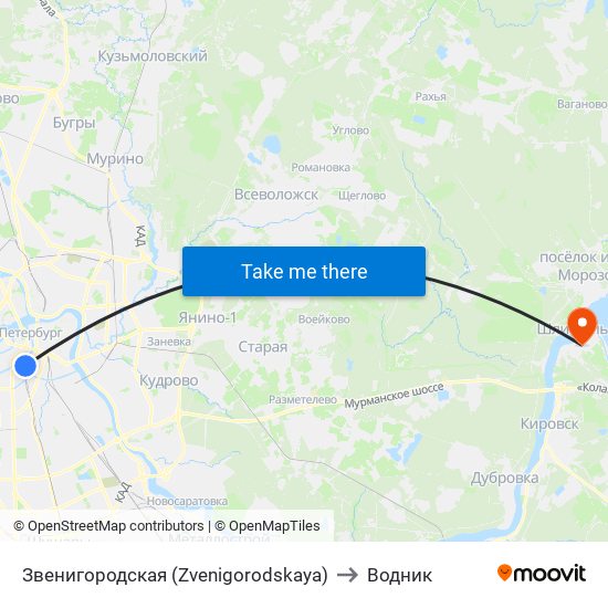 Звенигородская (Zvenigorodskaya) to Водник map