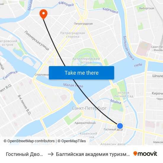 Гостиный Двор (Gostiny Dvor) to Балтийская академия туризма и предпринимательства map