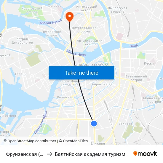 Фрунзенская (Frunzenskaya) to Балтийская академия туризма и предпринимательства map
