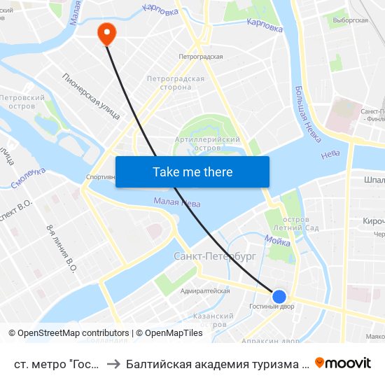 ст. метро ''Гостиный Двор'' to Балтийская академия туризма и предпринимательства map