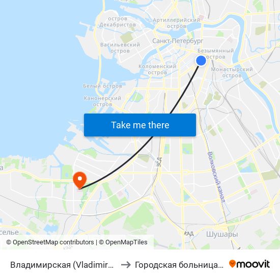 Владимирская (Vladimirskaya) to Городская больница №15 map