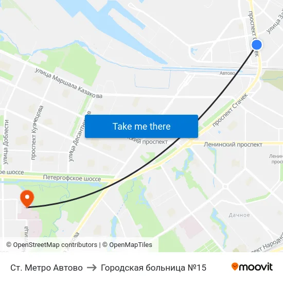 Ст. Метро Автово to Городская больница №15 map