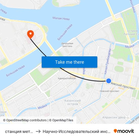 станция метро Невский Проспект to Научно-Исследовательский институт акушерства и гинекологии имени Д. О. Отта map