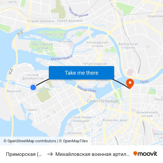 Приморская (Primorskaya) to Михайловская военная артиллерийская академия map