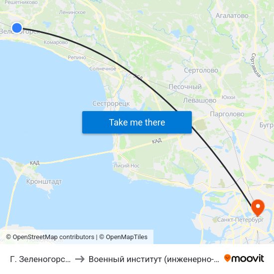 Г. Зеленогорск Вокзал (Высадки И Посадки Нет) to Военный институт (инженерно-технический) Военной академии материально-технического обеспечения map