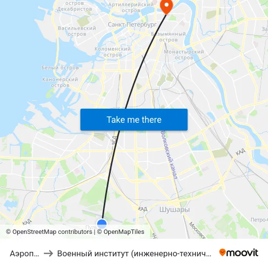 Аэропорт Пулково 1 to Военный институт (инженерно-технический) Военной академии материально-технического обеспечения map