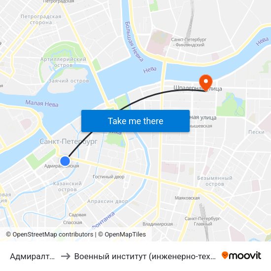 Адмиралтейская (Admiralteyskaya) to Военный институт (инженерно-технический) Военной академии материально-технического обеспечения map