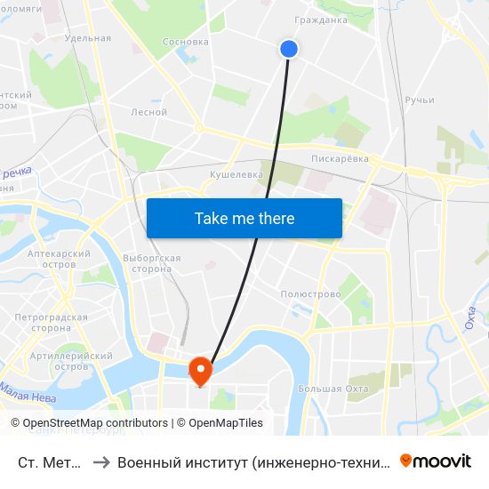 Ст. Метро Академическая to Военный институт (инженерно-технический) Военной академии материально-технического обеспечения map
