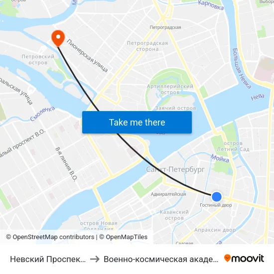 Невский Проспект (Nevskiy Prospekt) to Военно-космическая академия имени А. Ф. Можайского map