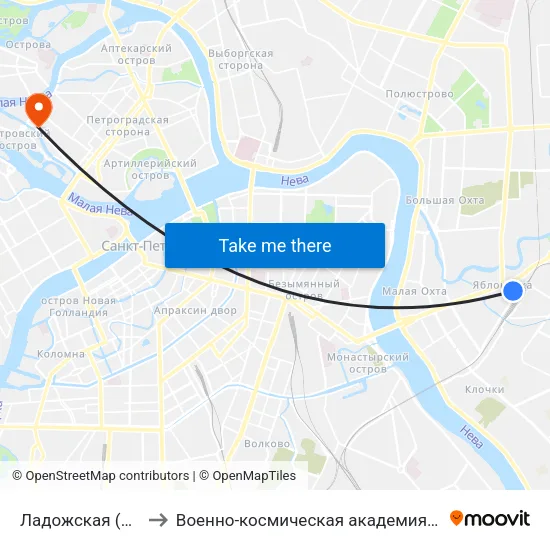 Ладожская (Ladozhskaya) to Военно-космическая академия имени А. Ф. Можайского map