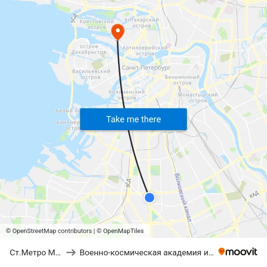 Ст.Метро Московская to Военно-космическая академия имени А. Ф. Можайского map