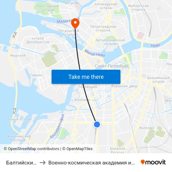 Балтийский Вокзал to Военно-космическая академия имени А. Ф. Можайского map