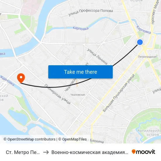 Ст. Метро Петроградская to Военно-космическая академия имени А. Ф. Можайского map