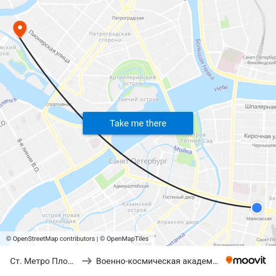 Ст. Метро Площадь Восстания to Военно-космическая академия имени А. Ф. Можайского map