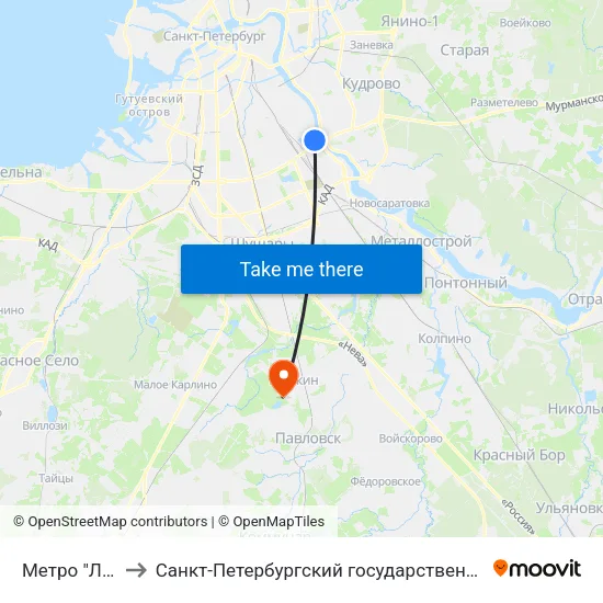 Метро "Ломоносовская" to Санкт-Петербургский государственный аграрный университет, 6-ой учебный корпус map