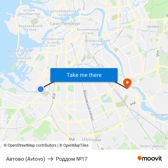 Автово (Avtovo) to Роддом №17 map