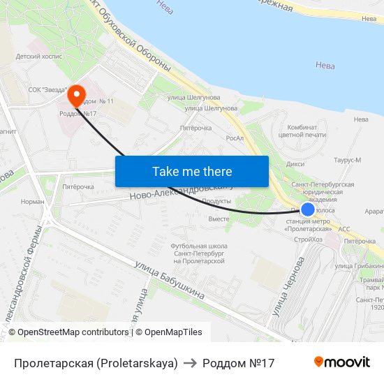 Пролетарская (Proletarskaya) to Роддом №17 map