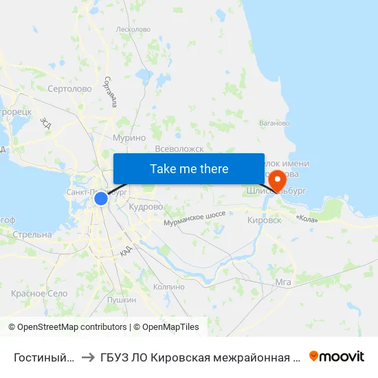Гостиный Двор (Gostiny Dvor) to ГБУЗ ЛО Кировская межрайонная больница, Шлиссельбургская городская больница, стационар map