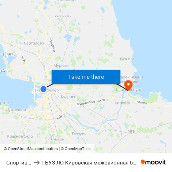 Спортивная (Sportivnaya) to ГБУЗ ЛО Кировская межрайонная больница, Шлиссельбургская городская больница, стационар map
