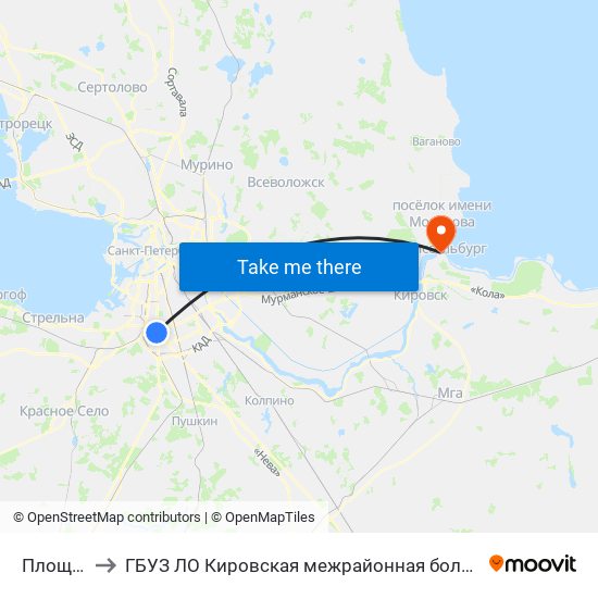 Площадь Победы to ГБУЗ ЛО Кировская межрайонная больница, Шлиссельбургская городская больница, стационар map