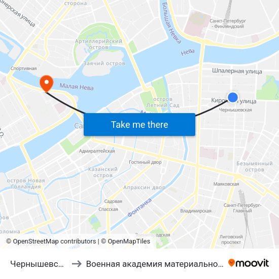 Чернышевская (Chernyshevskaya) to Военная академия материально-технического обеспечения имени А. В. Хрулёва map
