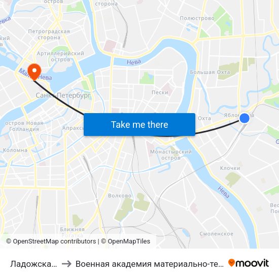 Ладожская (Ladozhskaya) to Военная академия материально-технического обеспечения имени А. В. Хрулёва map