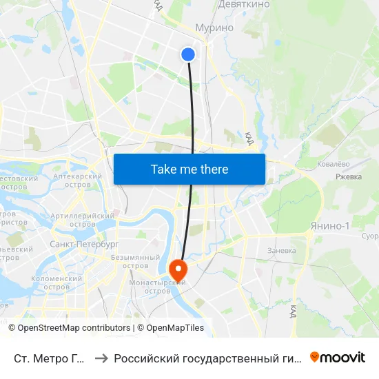 Ст. Метро Гражданский Пр. to Российский государственный гидрометеорологический университет map