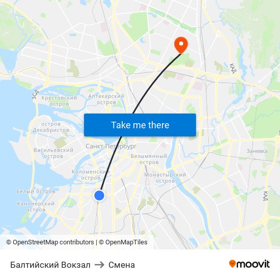 Балтийский Вокзал to Смена map