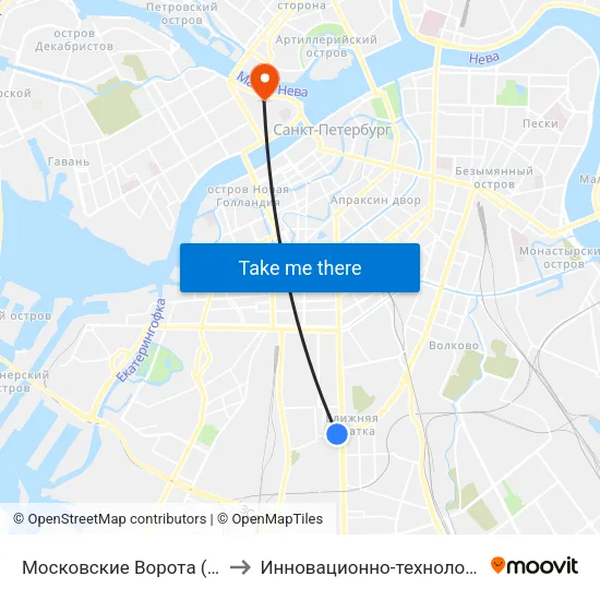 Московские Ворота (Moskovskiye Vorota) to Инновационно-технологический центр ИТМО map