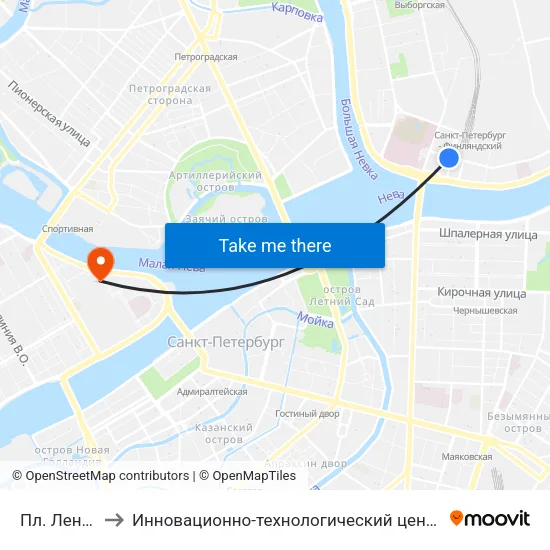 Пл. Ленина to Инновационно-технологический центр ИТМО map