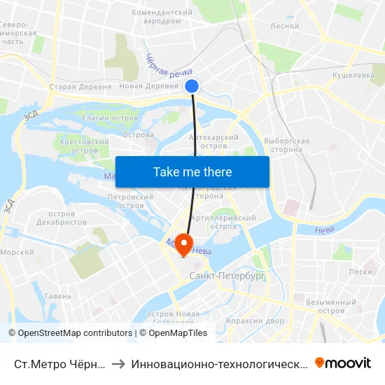 Ст.Метро Чёрная Речка to Инновационно-технологический центр ИТМО map