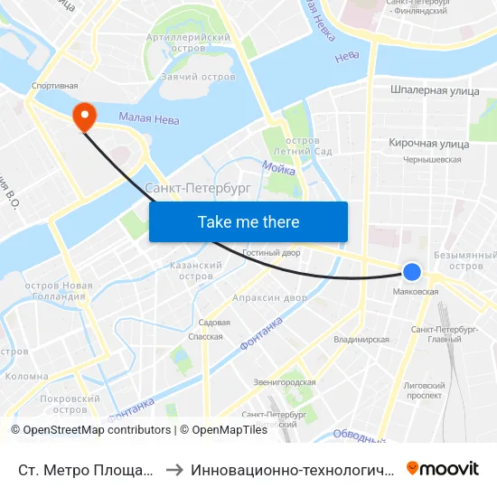 Ст. Метро Площадь Восстания to Инновационно-технологический центр ИТМО map