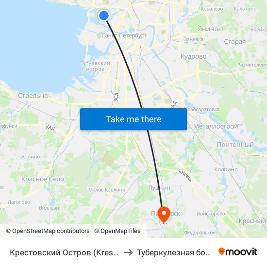 Крестовский Остров (Krestovskiy Ostrov) to Туберкулезная больница №8 map