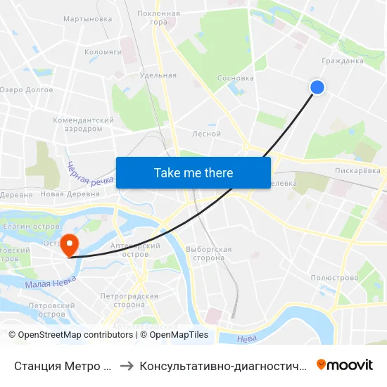 Станция Метро «Академическая» to Консультативно-диагностический центр с поликлиникой map