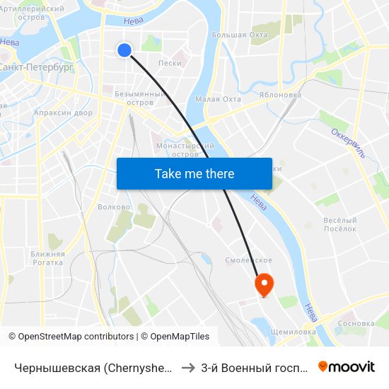 Чернышевская (Chernyshevskaya) to 3-й Военный госпиталь map