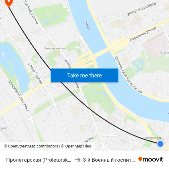 Пролетарская (Proletarskaya) to 3-й Военный госпиталь map