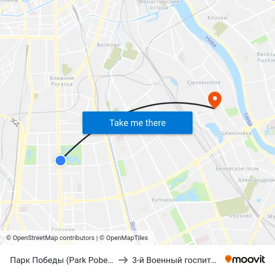 Парк Победы (Park Pobedy) to 3-й Военный госпиталь map