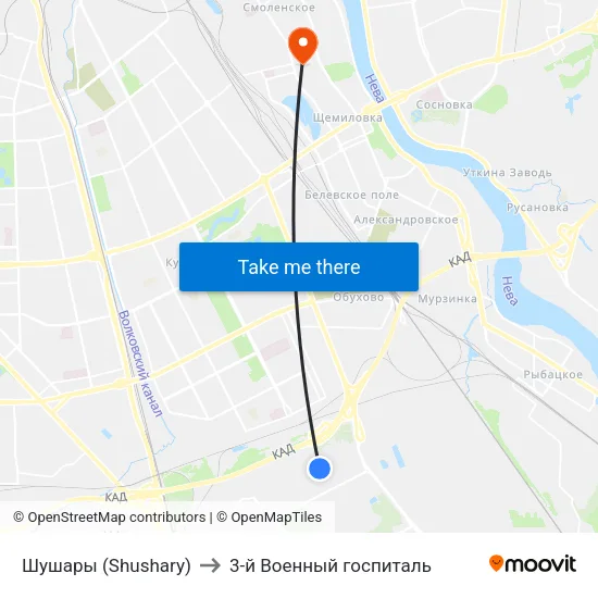 Шушары (Shushary) to 3-й Военный госпиталь map