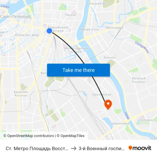 Ст. Метро Площадь Восстания to 3-й Военный госпиталь map