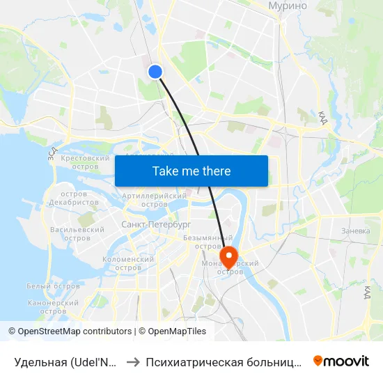 Удельная (Udel'Naya) to Психиатрическая больница №6 map