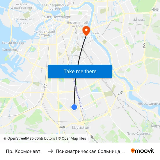 Пр. Космонавтов to Психиатрическая больница №6 map