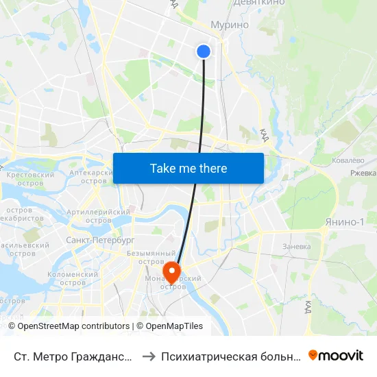 Ст. Метро Гражданский Пр. to Психиатрическая больница №6 map