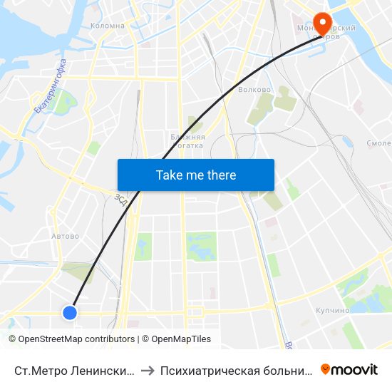 Ст.Метро Ленинский Пр. to Психиатрическая больница №6 map