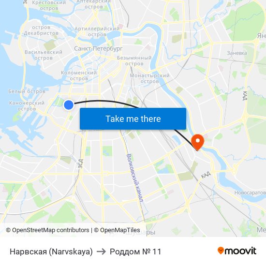 Нарвская (Narvskaya) to Роддом  № 11 map