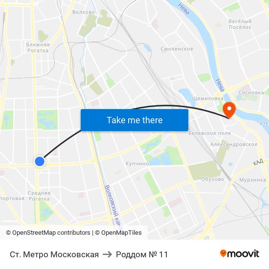 Ст. Метро Московская to Роддом  № 11 map