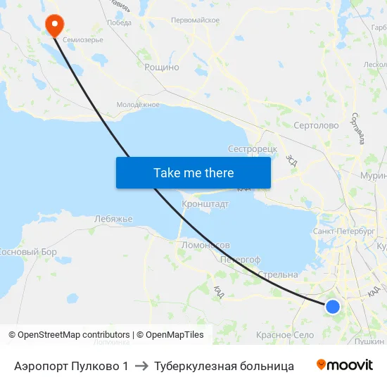 Аэропорт Пулково 1 to Туберкулезная больница map